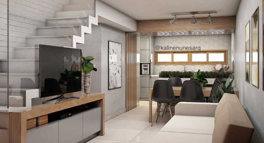 Sala de estar e jantar integradas